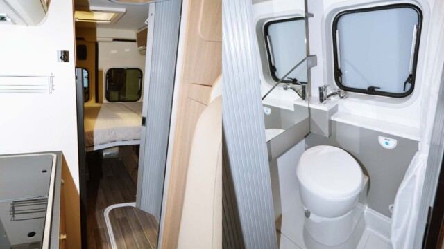 La salle de bain de l'Adria Twin 600 SPT Platinum