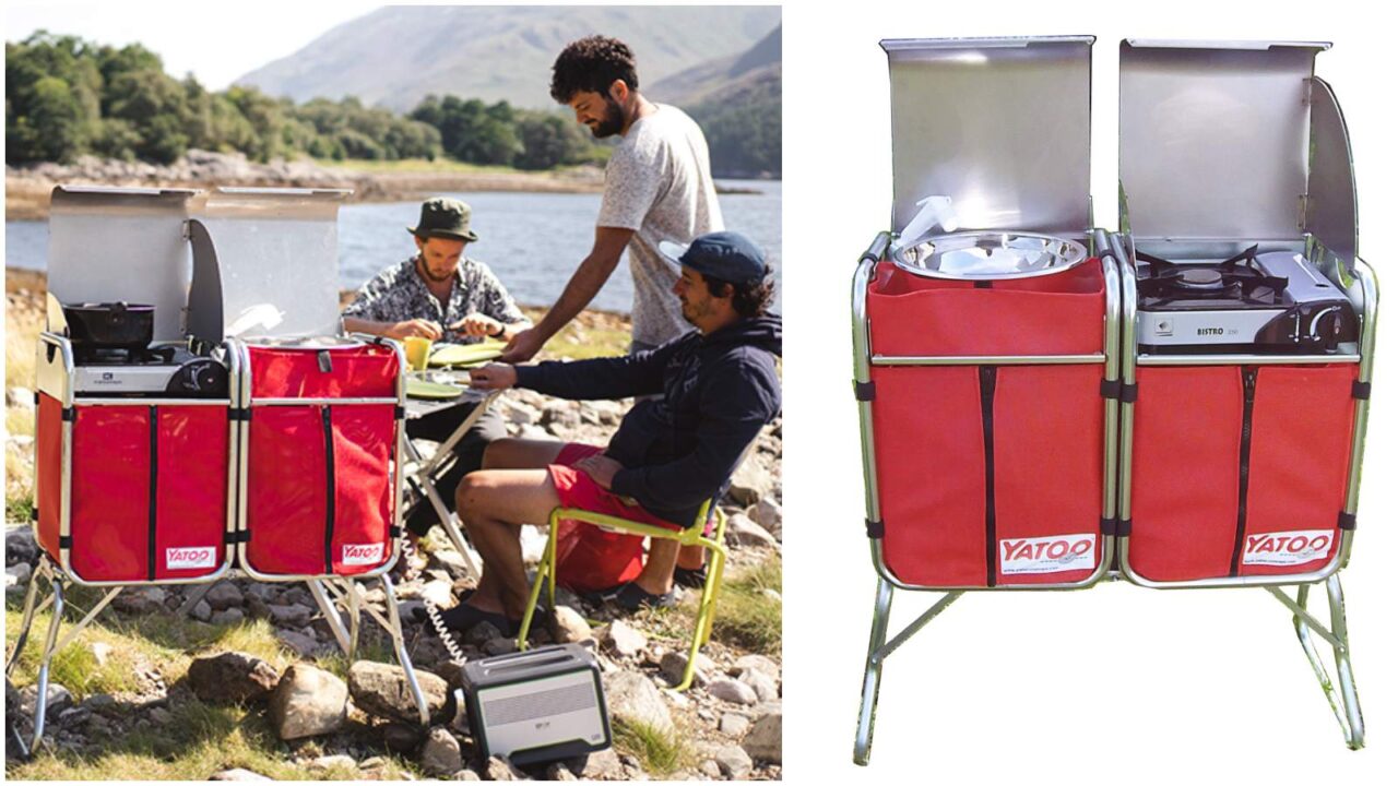 Grâce au support indépendant le kit cuisine est positionnable sur tous les terrains et à bonne hauteur pour cuisiner