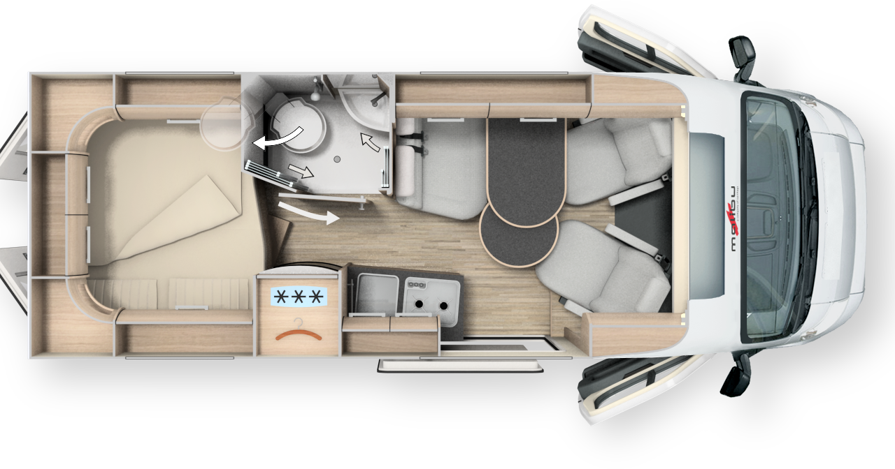 600 DB Charming GT - L x l x h : 5,99 x 2,05 x 2,59 m / Porteur : Fiat 2,3 L 130 ch / PTAC : 3300 kg