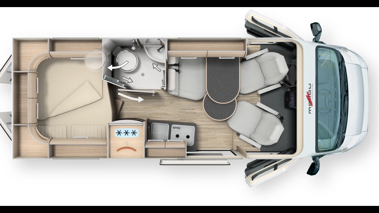 600 DB Charming - L x l x h : 5,99 x 2,05 x 2,59 m / Porteur : Fiat 2,3 L 130 ch / PTAC : 3300 kg