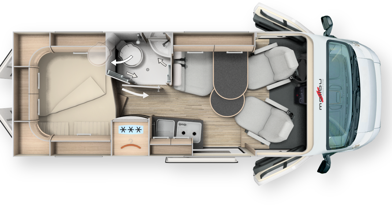600 DB Charming - L x l x h : 5,99 x 2,05 x 2,59 m / Porteur : Fiat 2,3 L 130 ch / PTAC : 3300 kg