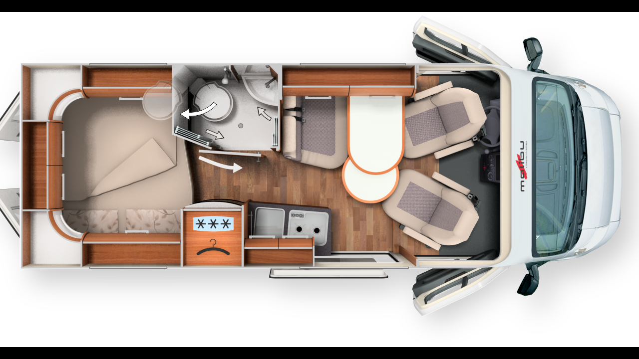 600 DB Low Bed - L x l x h : 5,99 x 2,05 x 2,59 m / Porteur : Fiat 2,3 L 130 ch / PTAC : 3300 kg