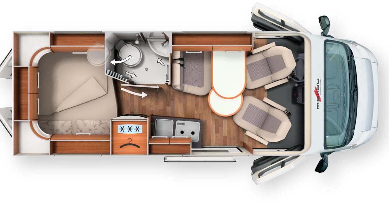 600 DB Low Bed - L x l x h : 5,99 x 2,05 x 2,59 m / Porteur : Fiat 2,3 L 130 ch / PTAC : 3300 kg