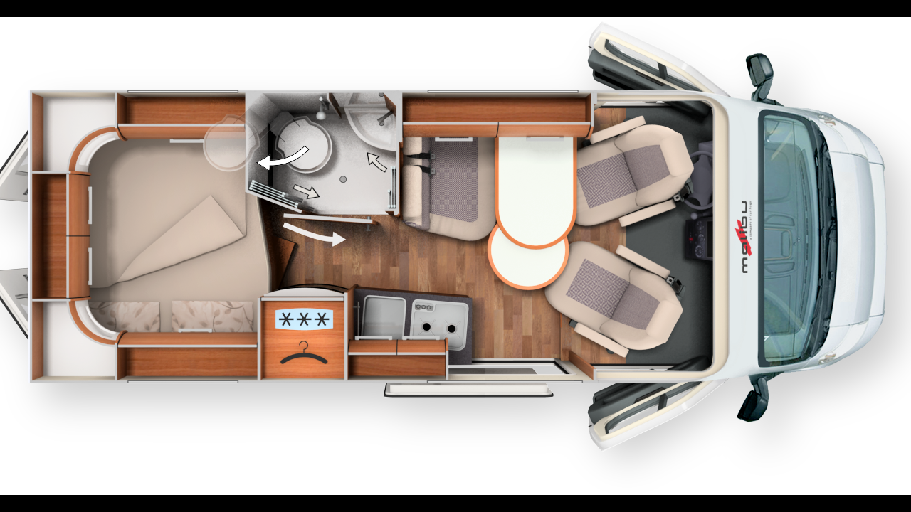 600 DB - L x l x h : 5,99 x 2,05 x 2,59 m / Porteur : Fiat 2,3 L 130 ch / PTAC : 3300 kg