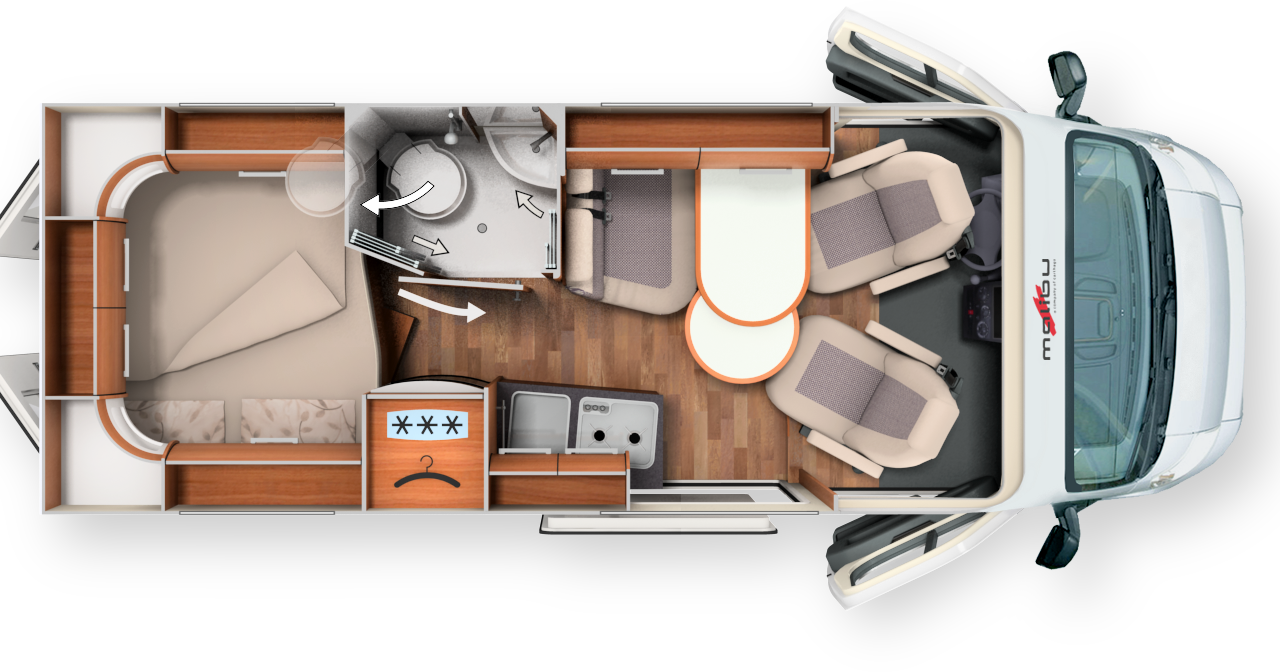 600 DB - L x l x h : 5,99 x 2,05 x 2,59 m / Porteur : Fiat 2,3 L 130 ch / PTAC : 3300 kg