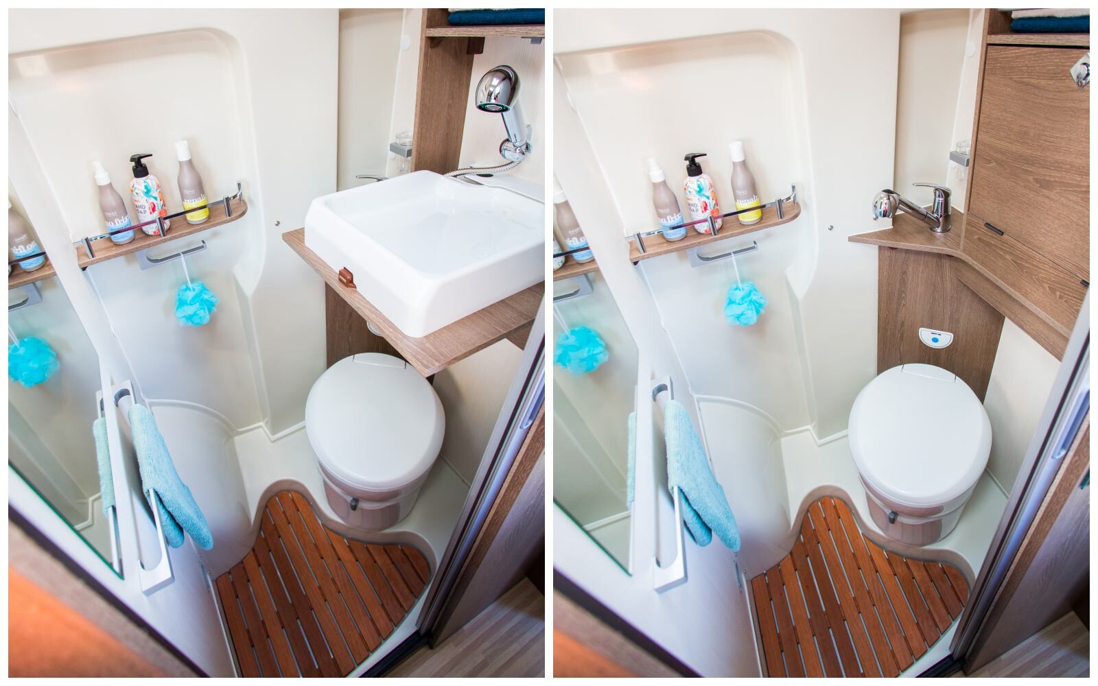 Optimisation de l'espace dans la salle d'eau du Randger R540 avec lavabo relevable