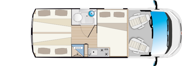 La nuit, le Silver 45 est un des rares fourgons de 5,99 m à offrir 6 couchages : 4 sur les 2 lits superposés à l'arrière, 2 sur les lits d'appoint dînette