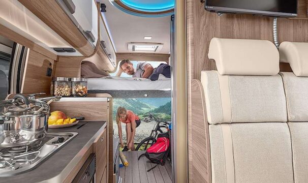 Point fort des Knaus BoxLife : un lit et une soute utilisables simultanément à tous moments de la journée.