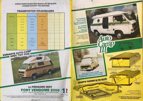 Plaquette d'information sur l'Auto Camp III datant de 1989.