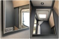 Une simple pression sur l'angle du miroir permet d'accéder à un placard de rangements caché.