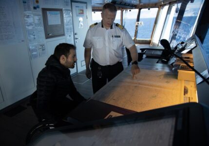 À bord du Roald Admunsain, le navire brise-glace à bord duquel Samuel a embarqué pour atteindre l'Antarctique.