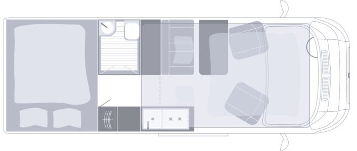 L'implantation 4 couchages du La Strada Avanti F (6,36 m) sur Fiat Ducato L3H3