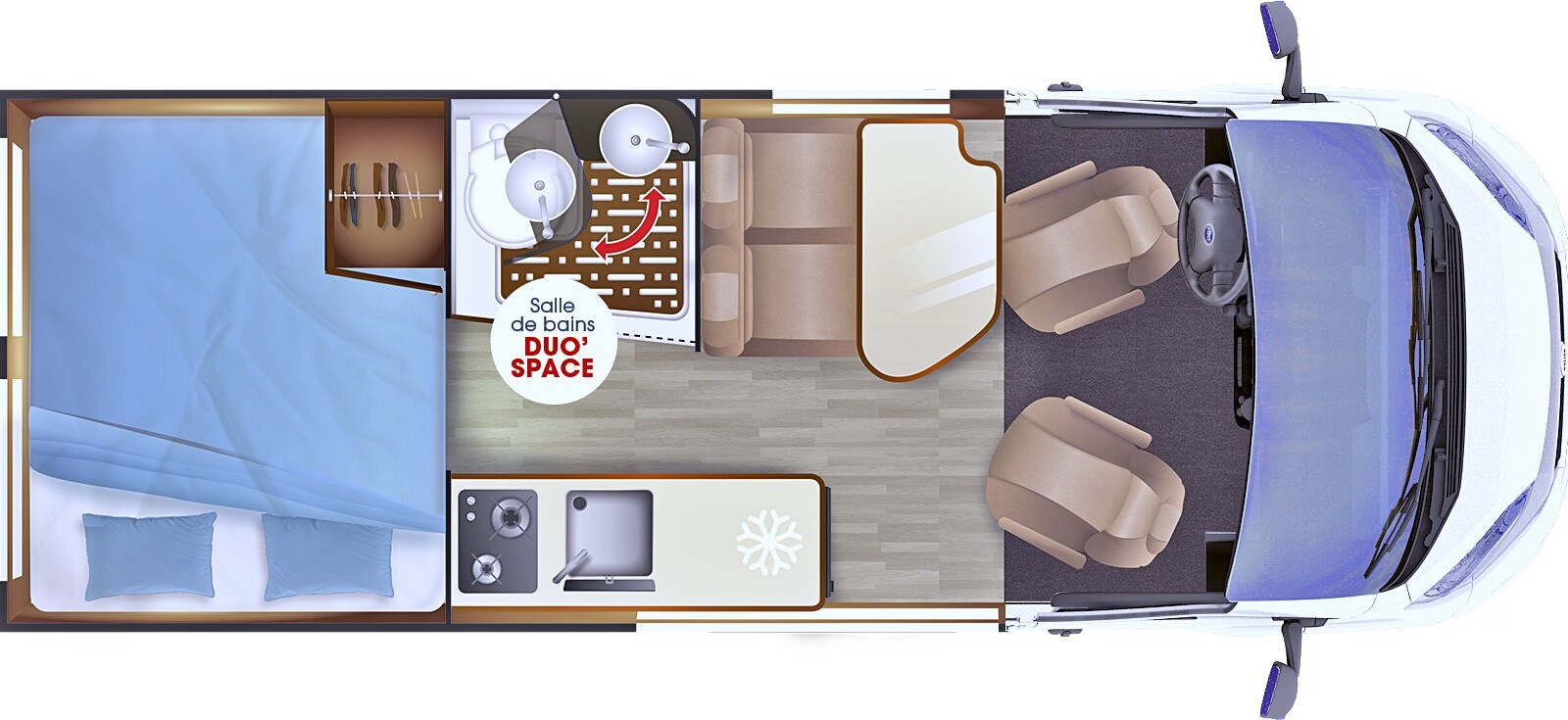 Campérêve Magellan 641 (5,99 m), plan jour : 4 places repas et carte grise