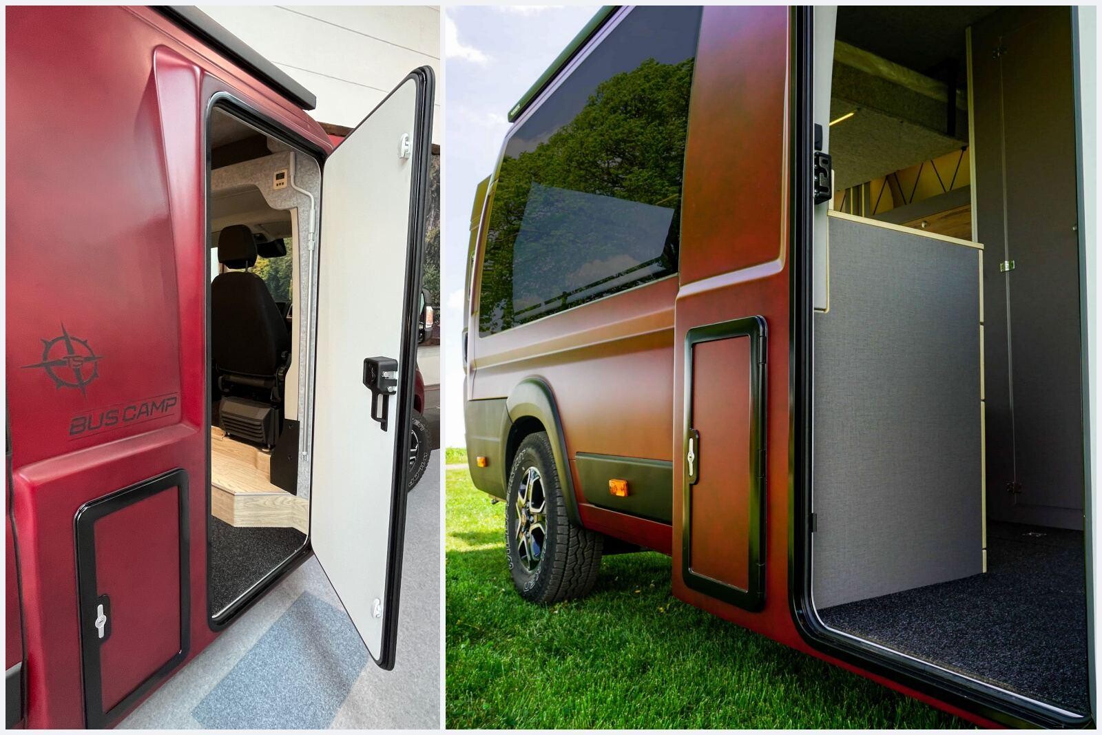 Le coffre à gaz et la porte cellule donnent des allures de camping-car à la paroi du fourgon.