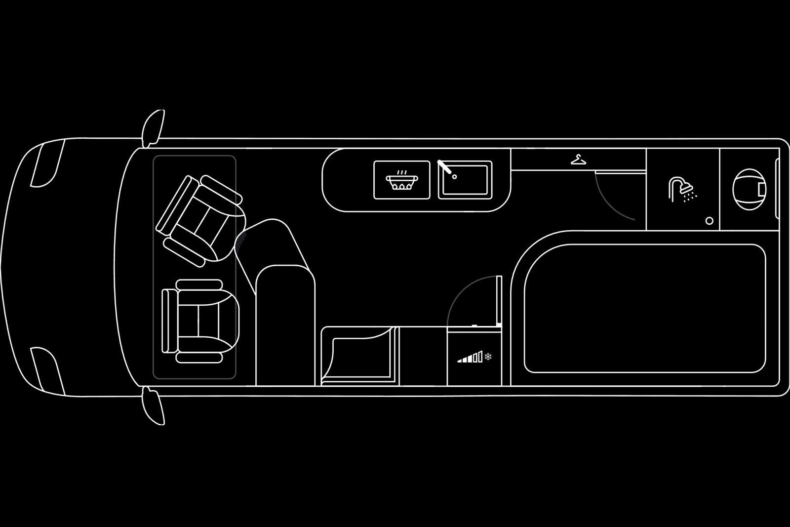 La salle d'eau de l'Explorer 2X jouxte le lit à la française.