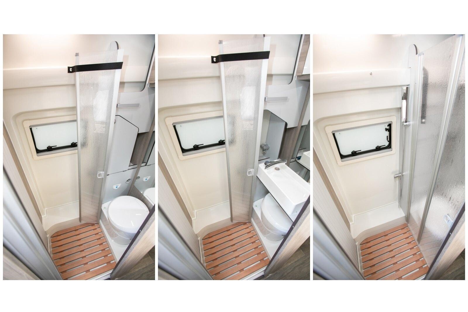 La salle d'eau innovante "TB Concept", modulable 3-en-1 : WC, lavabo, douche.