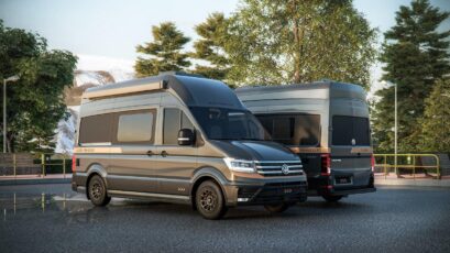 Le VW Crafter profite ici d’une rehausse, faisant culminer le fourgon à 2,93m.