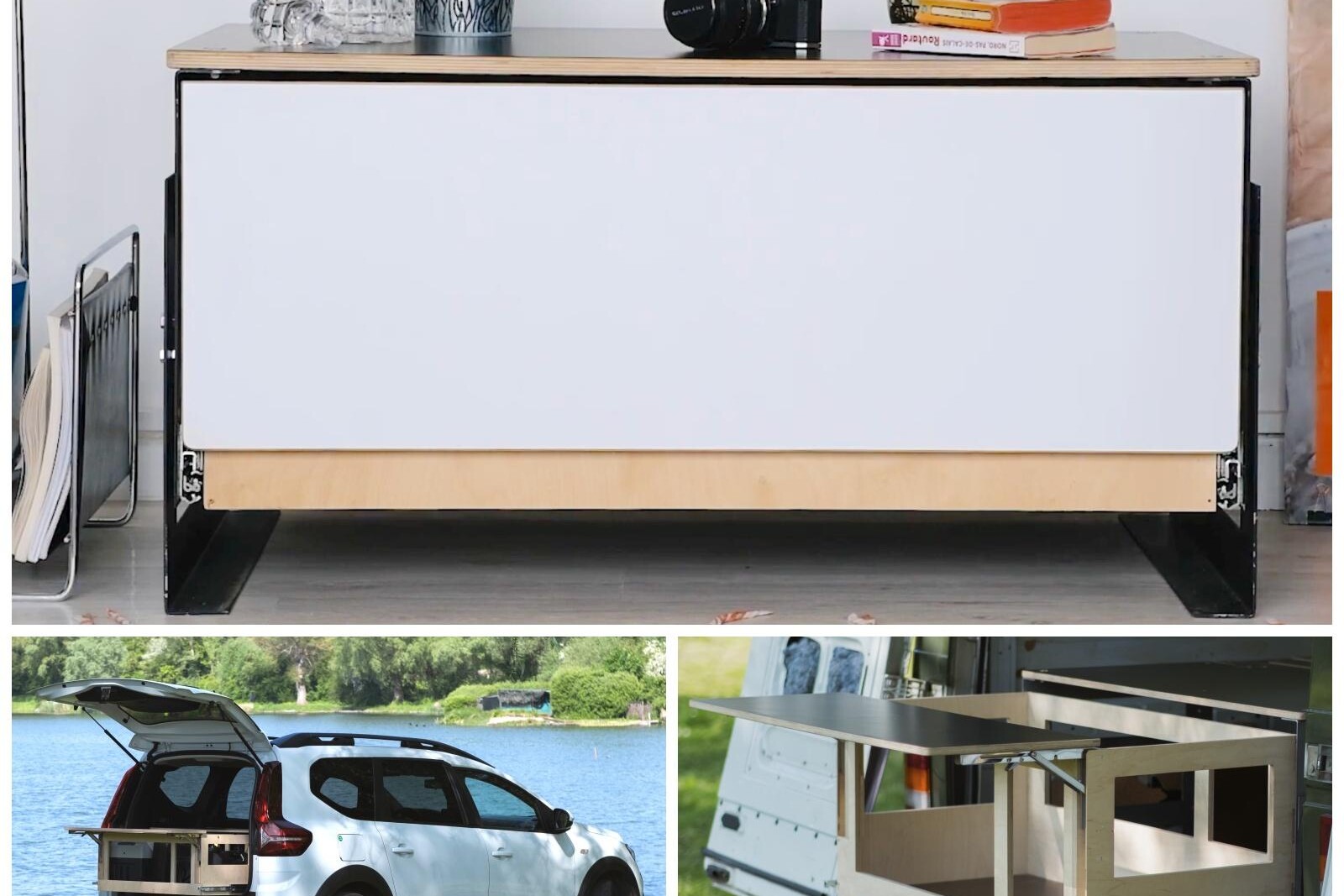 Le meuble MODULAR est pensé pour s'intégrer à de nombreux véhicules, en même temps qu'il peut être remisé dans votre salon ! Il doit encore faire l'objet de quelques améliorations, nous souffle son concepteur.