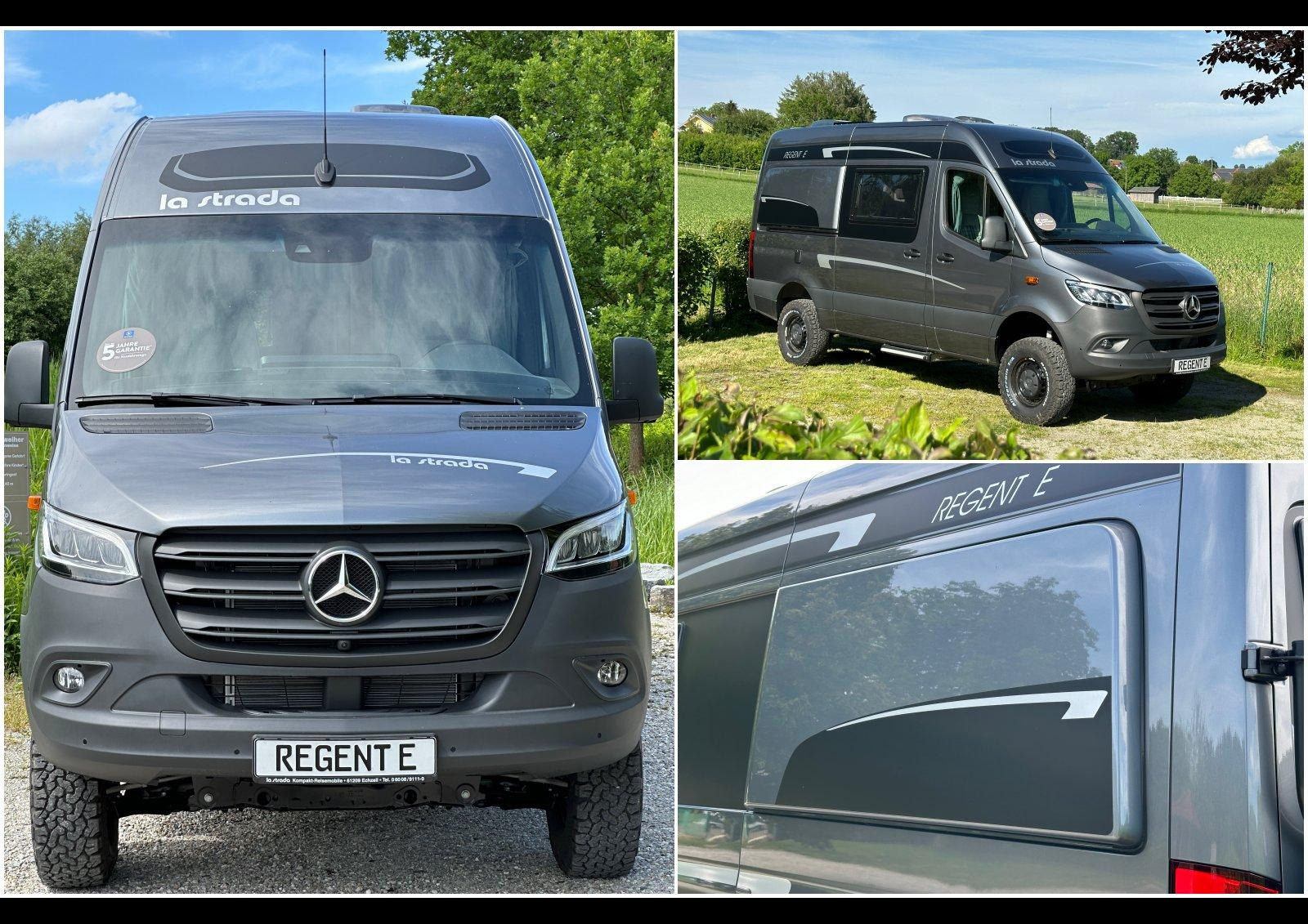 Deux extensions de carrosserie sont disposées de part et d'autre du fourgon afin d'agrandir l'espace dédié aux couchages à l'arrière.