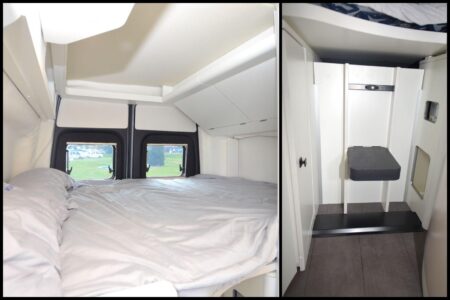 Dans la chambre, les placards ont été taillés en biais afin d'éviter qu'on s'y cogne.