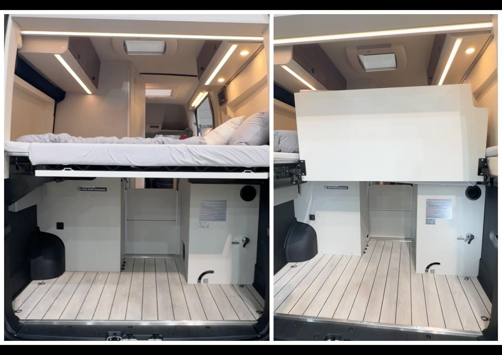 La chambre peut se transformer en garage XL grâce à un sommier relevable.