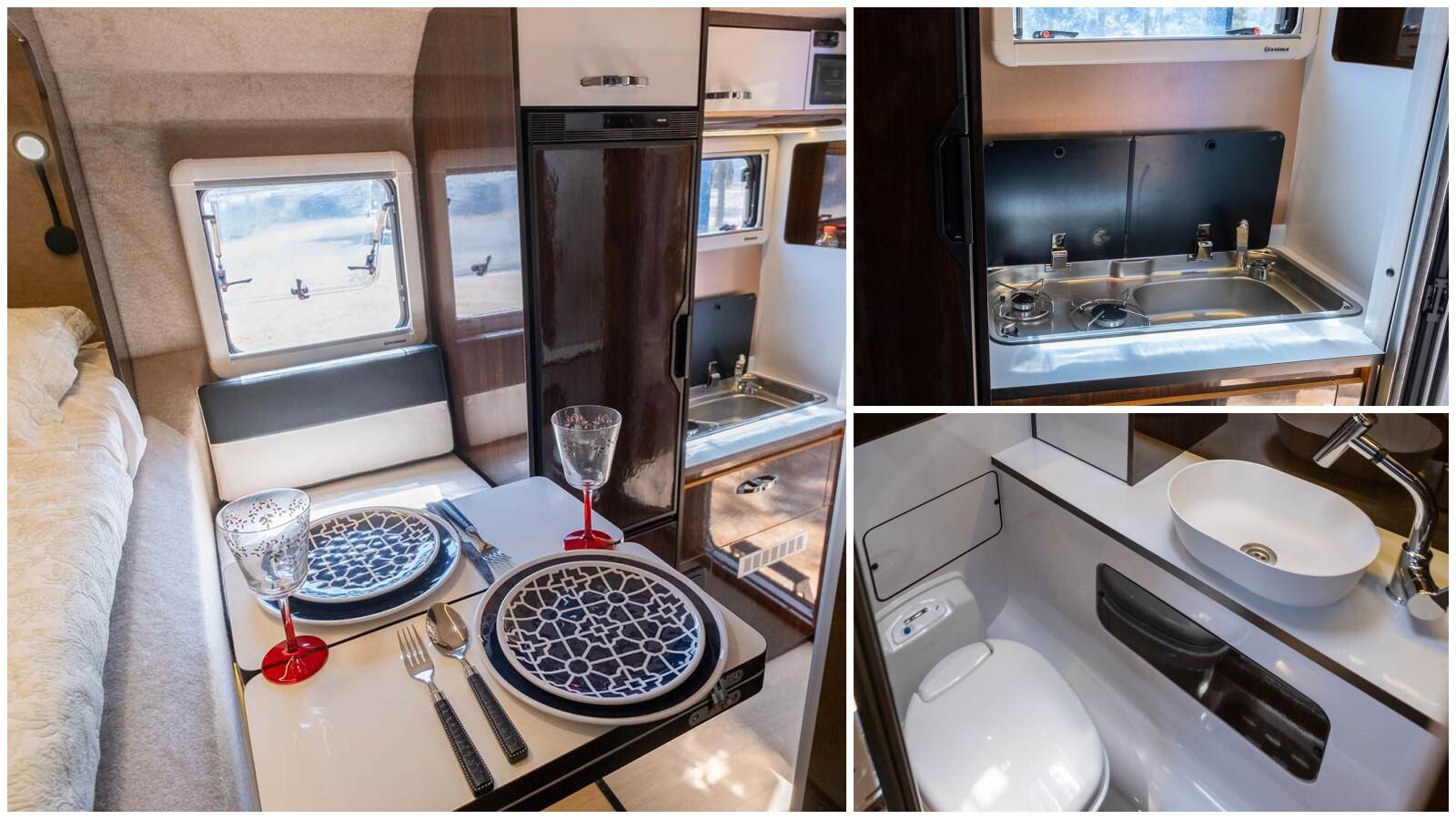 Confort digne d'un camping-car : chauffage Eberspacher, chauffe-eau Truma, cuisine 2 feux avec évier, salle d'eau avec WC, réservoirs eau propre et eaux usées de 55 L et 30 L
