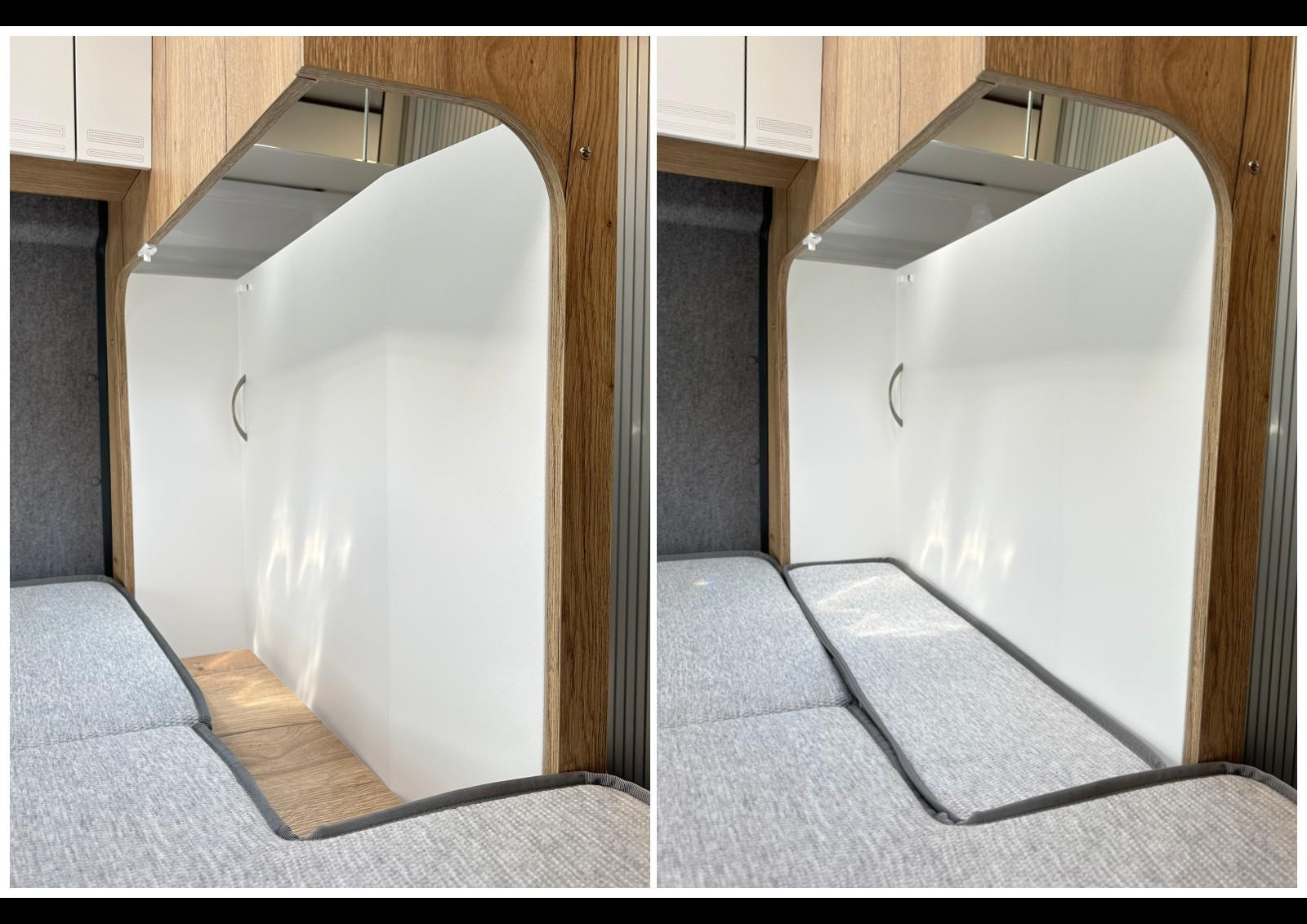 Clever Vans Tour 540 - La paroi est ici rétractée pour permettre l'extension du lit.