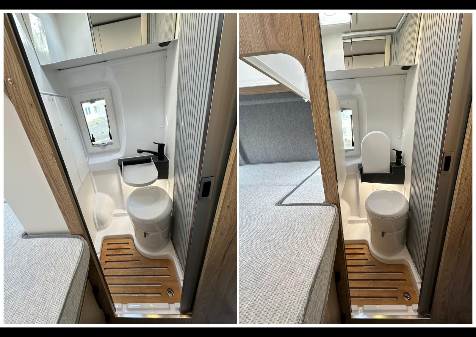 Clever Vans Tour 540 - Vues de la salle d'eau dans les deux configurations.