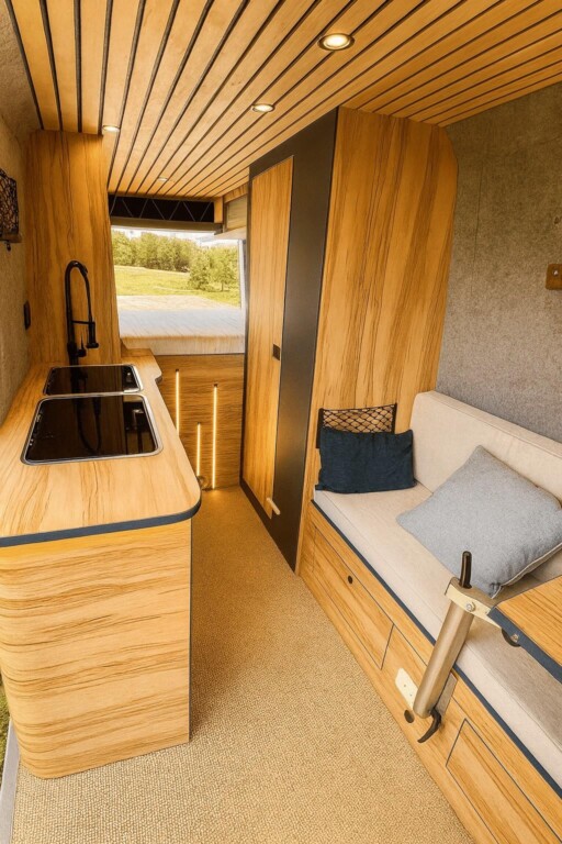 INTI VAN - Aménagement premium à la carte sur Volkswagen Crafter de 7 mètres de long.