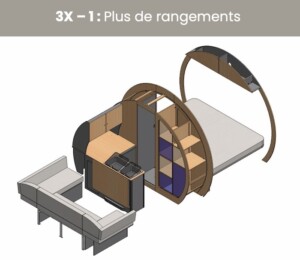 L'aménagement originel, avec grande cuisine et armoire de rangement volumineuse.